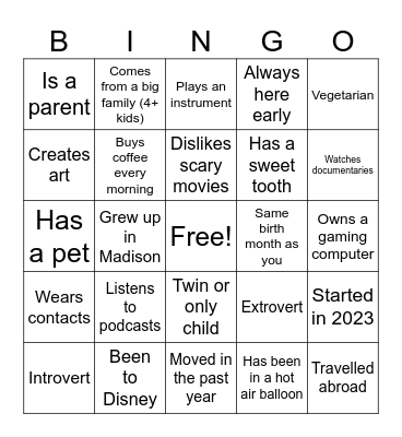 Sample Entry Bingo Card