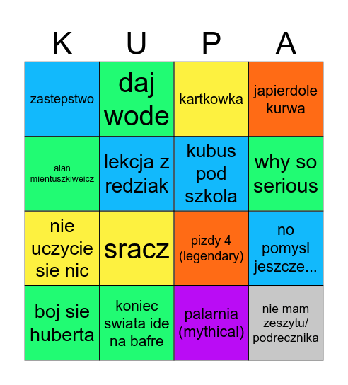 dzien w szkole bingo Card