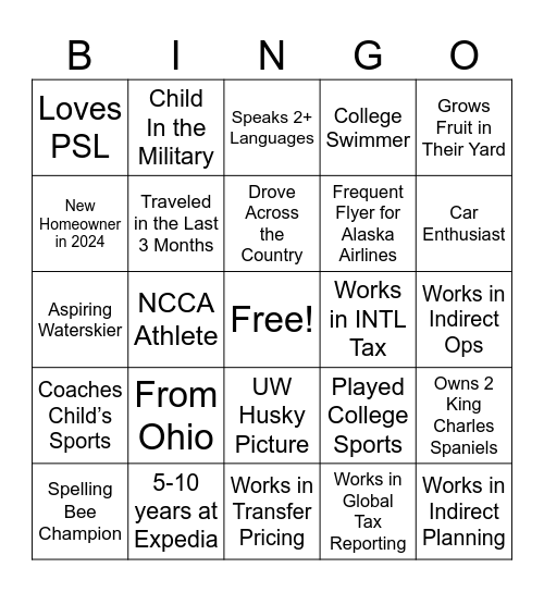 Tax Social - find someone who... Bingo Card