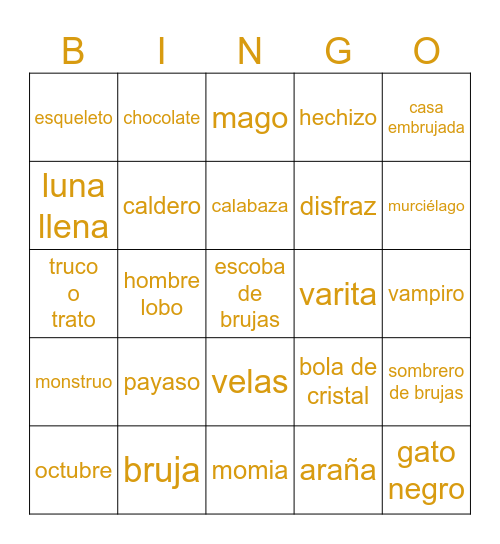 Día de las brujas 2024 Bingo Card
