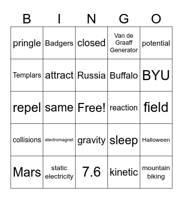 7th grade Science Halloween Bingo Card