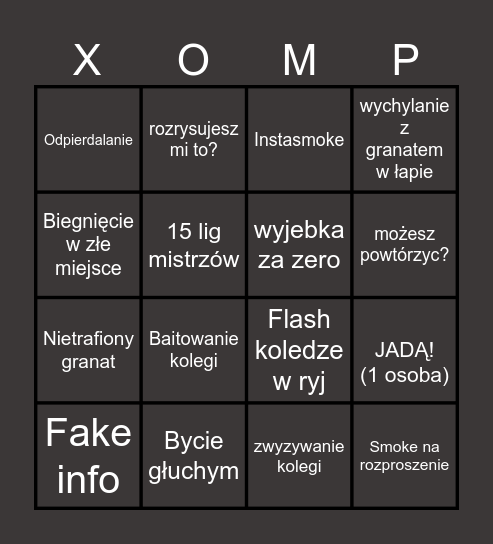 Infernis bingo! (ex xomp edition) Bingo Card