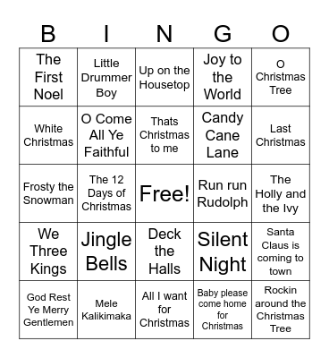 Christmas Song Bingo at the ECC Bingo Card