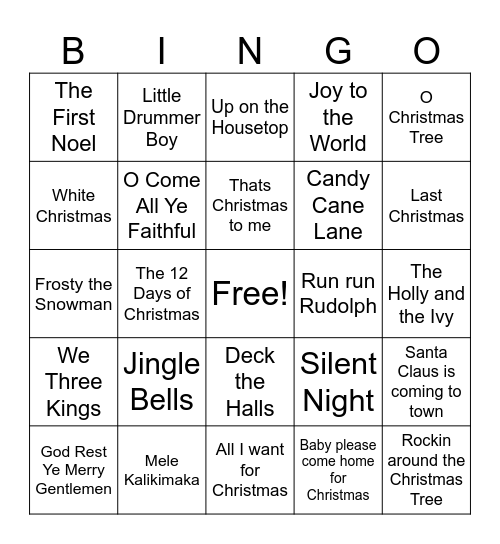 Christmas Song Bingo at the ECC Bingo Card