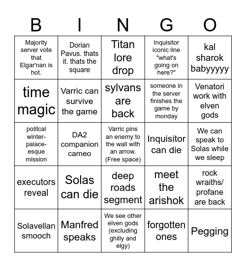 Veilguard Bingo (gorferrati edition) Bingo Card