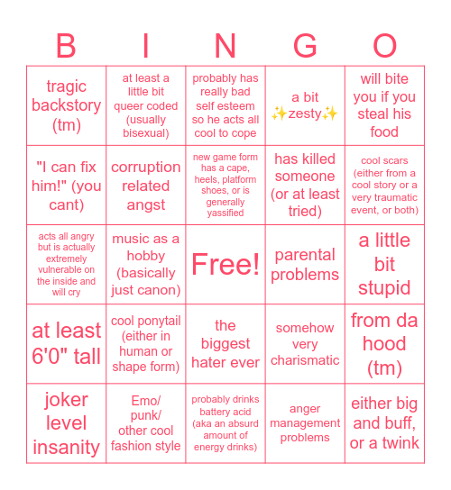 blixer AU tropes bingo Card