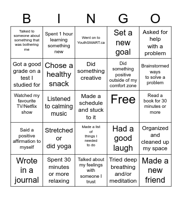 Positive stress Management Bingo Card