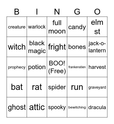 Halloween Bingo Card