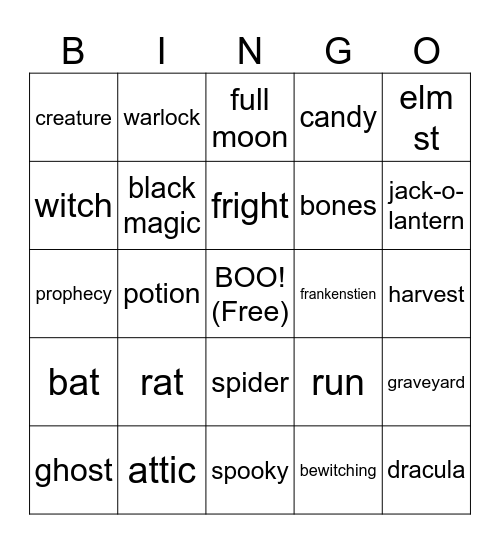Halloween Bingo Card