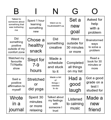 Positive stress Management Bingo Card