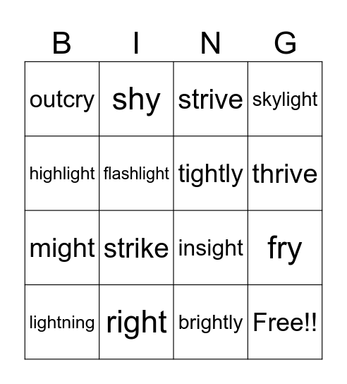 Long I Bingo Card