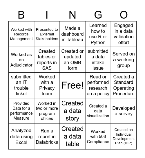 Speed Networking  Bingo Card