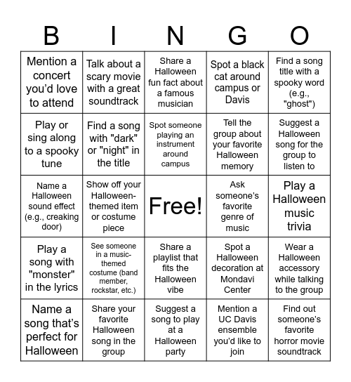 "In Harmony" Halloween Bingo Card