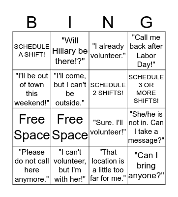 Hilladelphia Phone Bank BINGO! Bingo Card