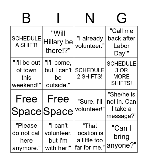 Hilladelphia Phone Bank BINGO! Bingo Card