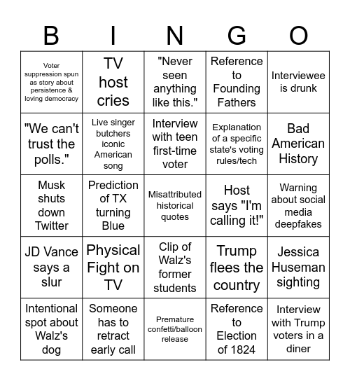 Election Watch 2024 Bingo Card