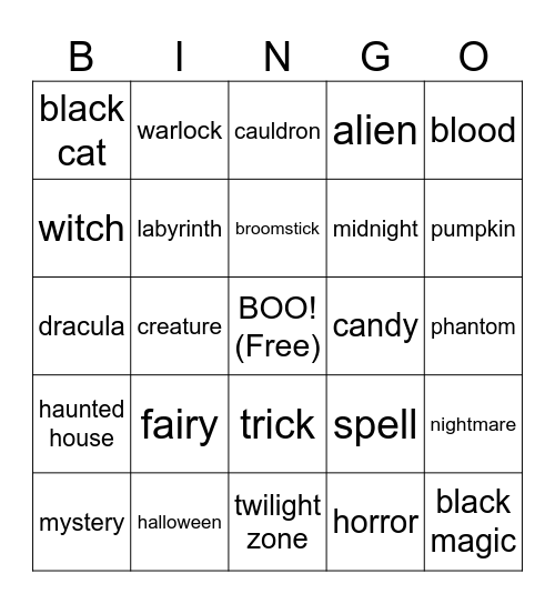 Halloween Bingo Card