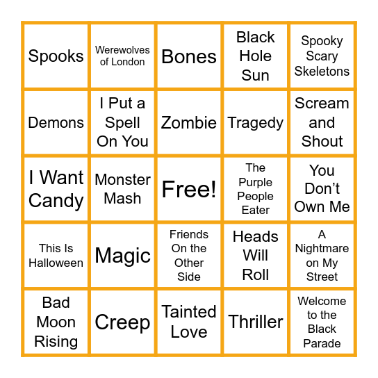 Halloween Music Bingo Card