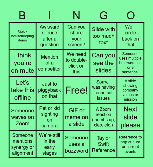 Monthly All Hands Bingo Card