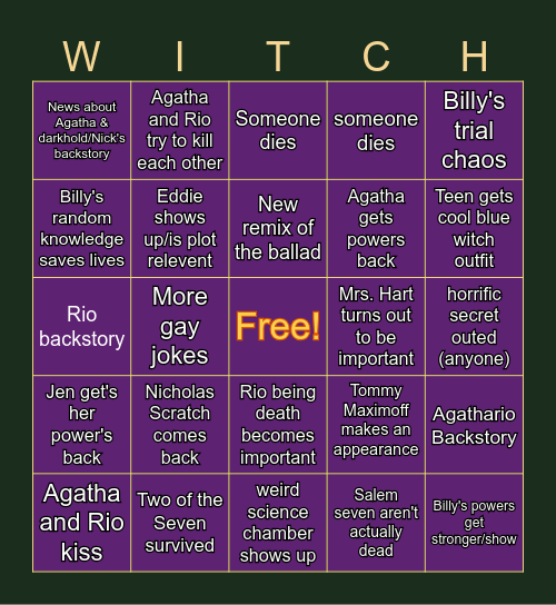 Agatha All Along Finale Bingo Card