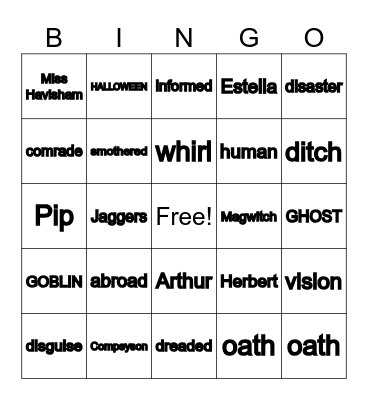 Great Expectations- Chp 10 Vocab Bingo Card