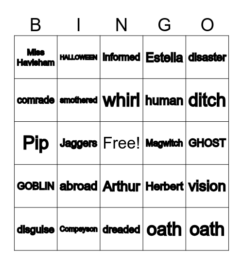 Great Expectations- Chp 10 Vocab Bingo Card