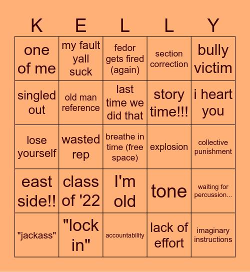 The Joe Kelly Experience Bingo Card
