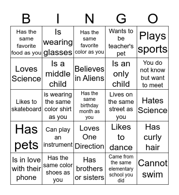 FIND A CLASSMATE WHO... Bingo Card