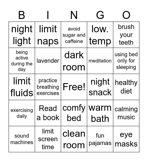 Things that can help your sleep Bingo Card