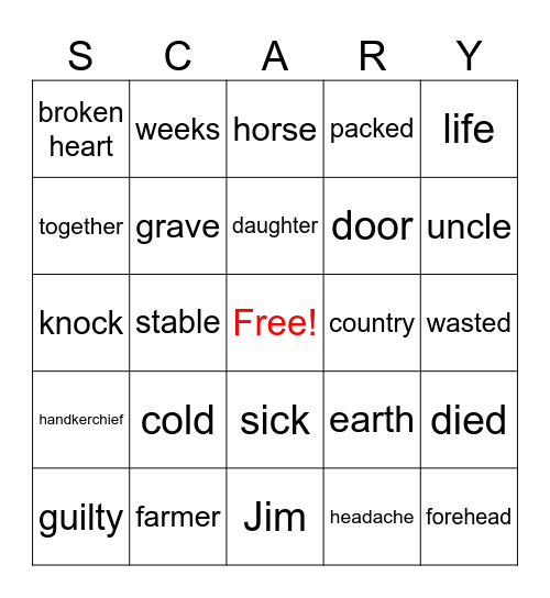Scary Stories to Tell in the Dark- Cold as Clay Bingo Card