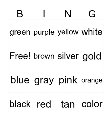 COLORS Bingo Card