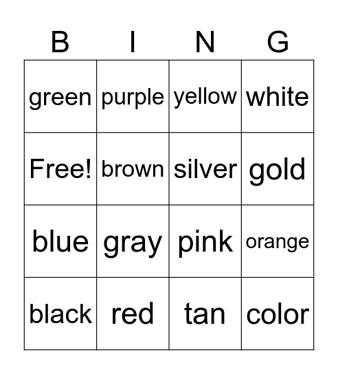 COLORS Bingo Card