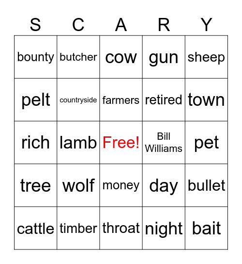 Scary Stories to Tell in the Dark- The White Wolf Bingo Card