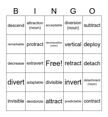 Vocabulary Practice Bingo Card