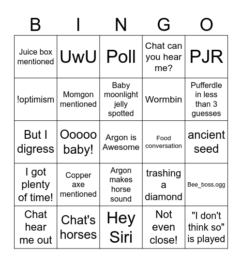 Argon stream! Bingo Card