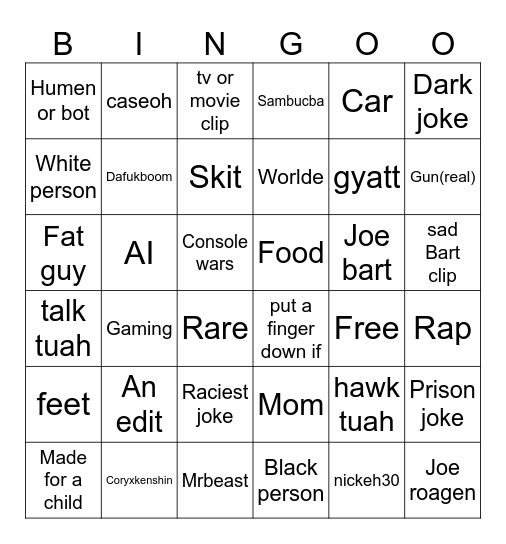 youtube shorts Bingo Card