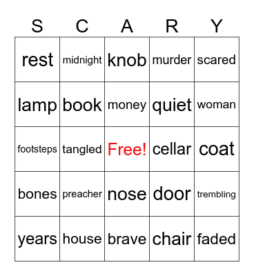 Scary Stories to Tell in the Dark- The Haunted House Bingo Card