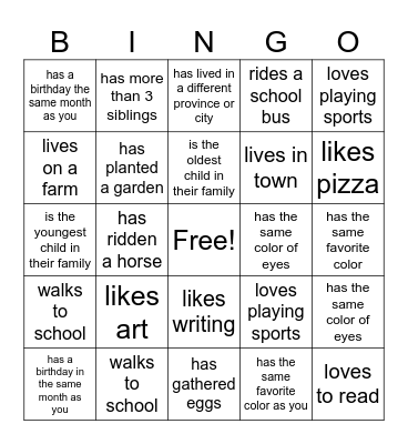 Get to Know You Bingo Card