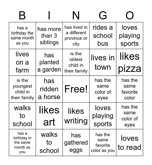 Get to Know You Bingo Card