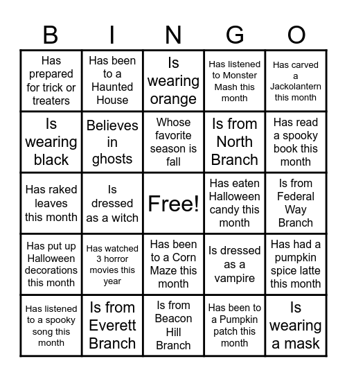 Spooky Season Bingo Card