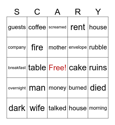 Scary Stories to Tell in the Dark- The Guests Bingo Card