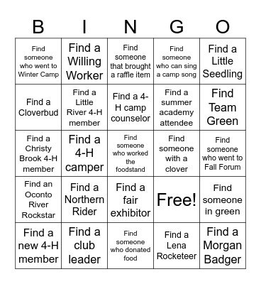 4-H Bingo!! Bingo Card