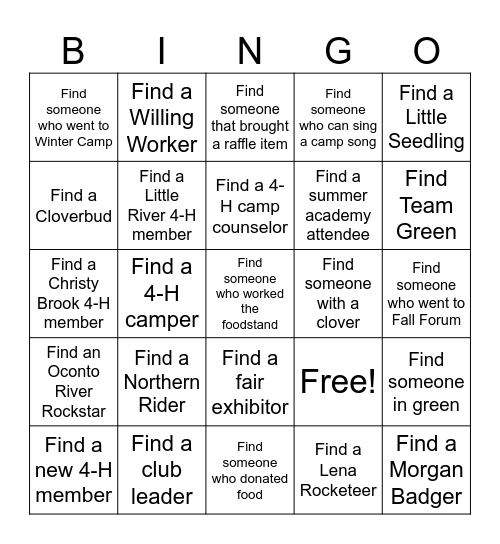 4-H Bingo!! Bingo Card