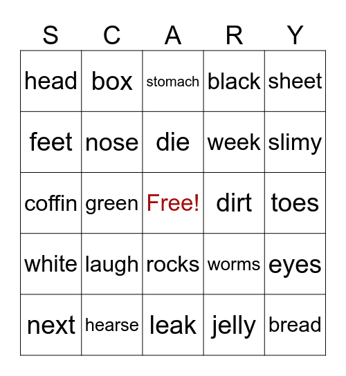 Scary Stories to Tell in the Dark- The Hearse Song Bingo Card