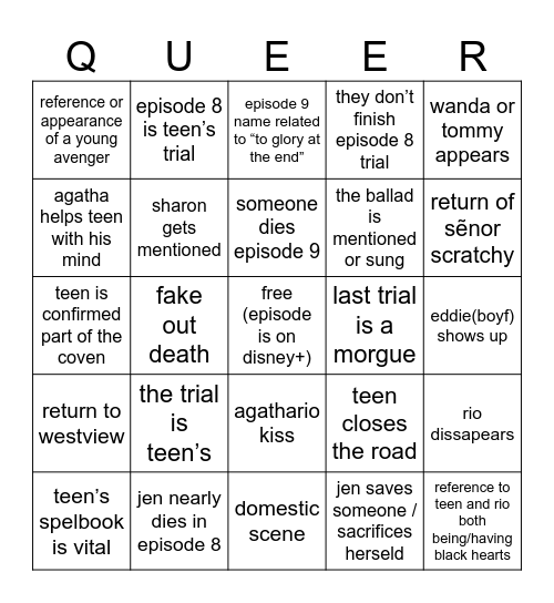 Agatha All Along Finale Bingo Card