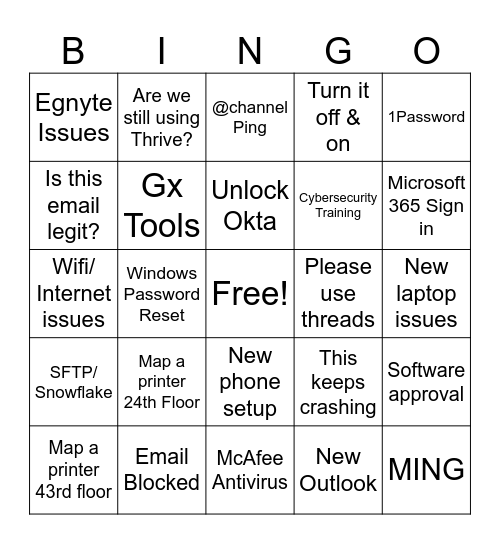 #IT Slack Bingo Card