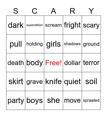 Scary Stories to Tell in the Dark- The Girl Who Stood on a Grave Bingo Card