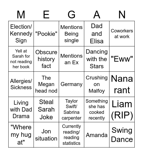 Megoon Bingo Card