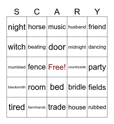 Scary Stories to Tell in the Dark- A New Horse Bingo Card