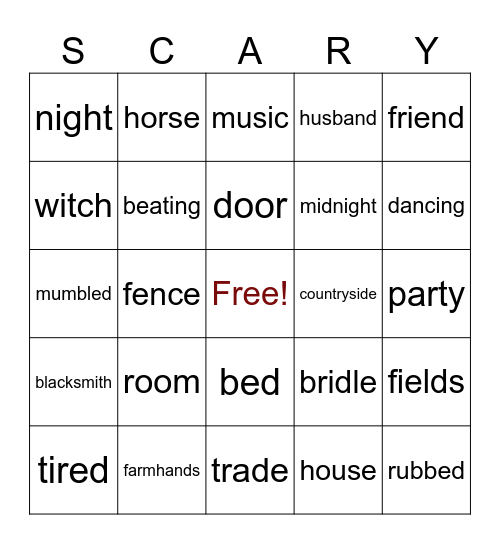 Scary Stories to Tell in the Dark- A New Horse Bingo Card